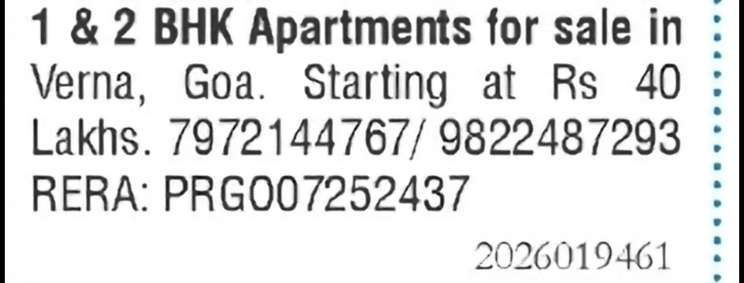 1 & 2 BHK Apartments for Sale in Verna
