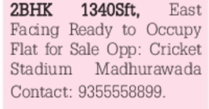2BHK, 1340 Sft, East Facing, Ready to Occupy Flat for Sale.