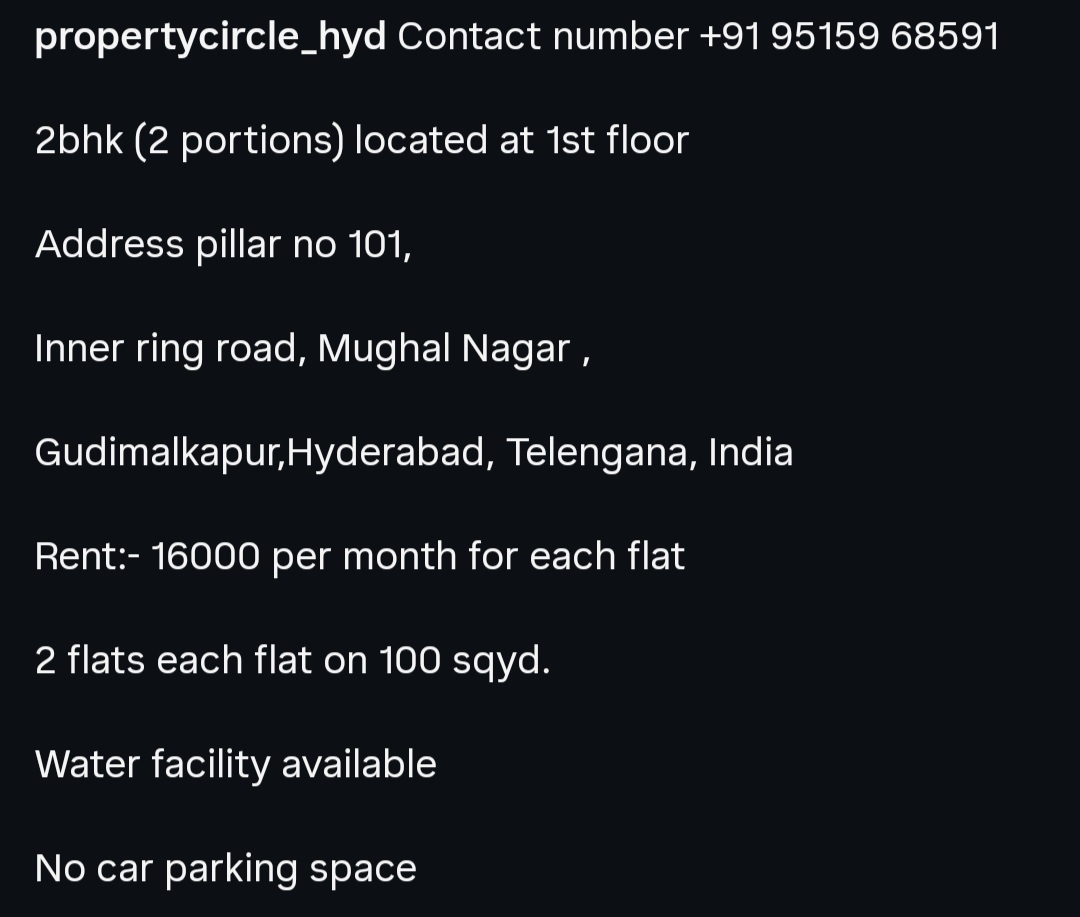 2BHK Flats for Rent – Gudimalkapur, Hyderabad