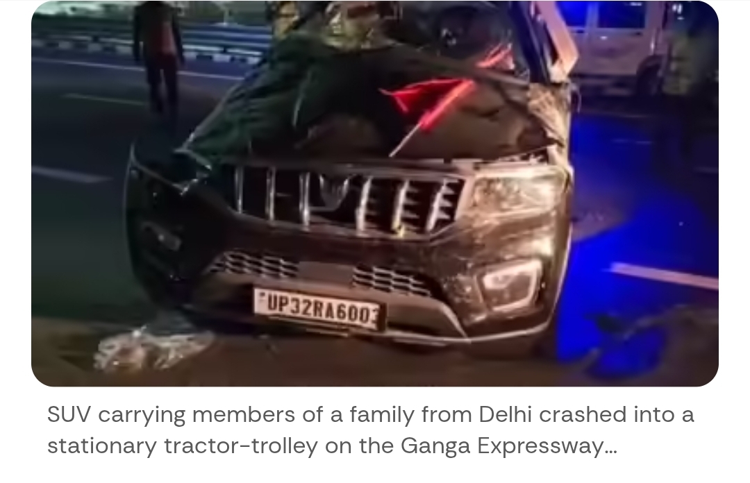 3 killed, 5 injured after SUV rams stationary tractor-trolley on Ganga Expressway in UP's Raebareli