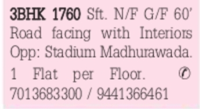 3BHK Apartment for Sale – 1760 Sft
