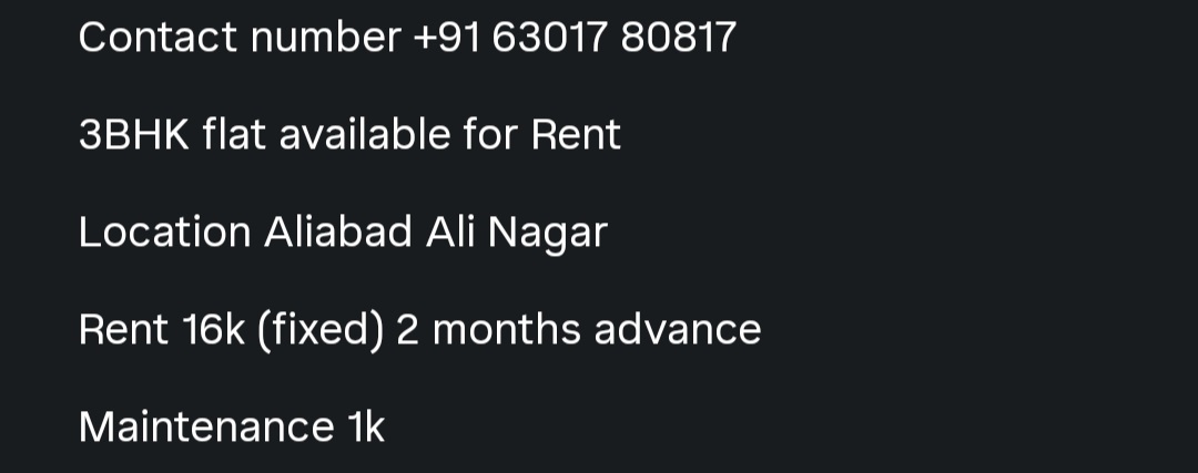 3BHK Flat for Rent – Aliabad