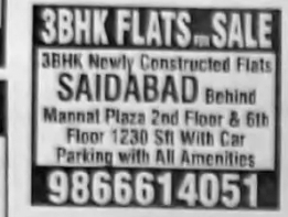 🏡 3BHK Flats for Sale in Saidabad