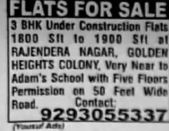 🏡 3BHK Flats for Sale – Rajendra Nagar