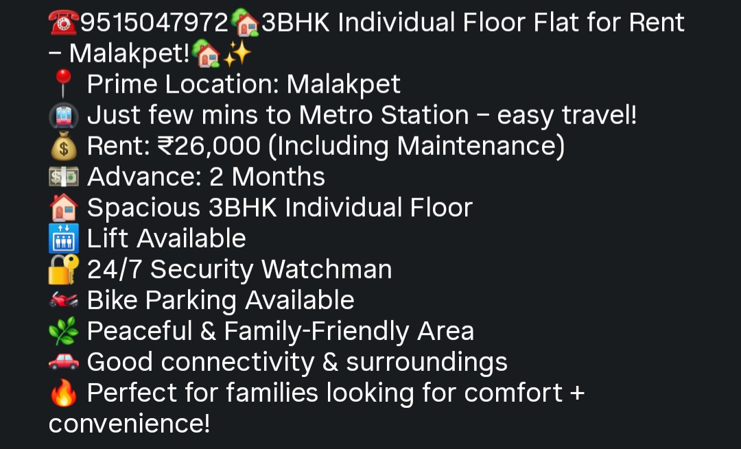 3BHK Individual Floor Flat – Malakpet