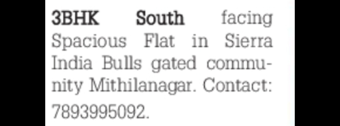 3BHK Spacious Flat for Sale – Sierra India Bulls Gated Community