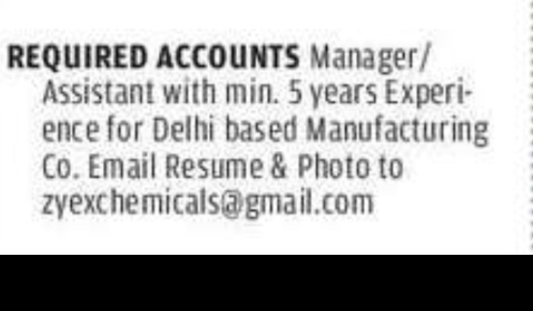 Accounts Manager / Accounts Assistant – Delhi