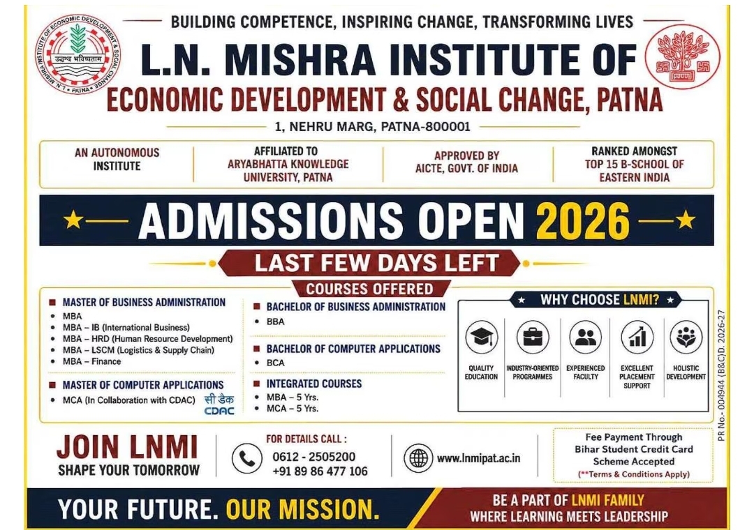 Admission Open 2026 – LN Mishra Institute of Economic Development & Social Change, Patna