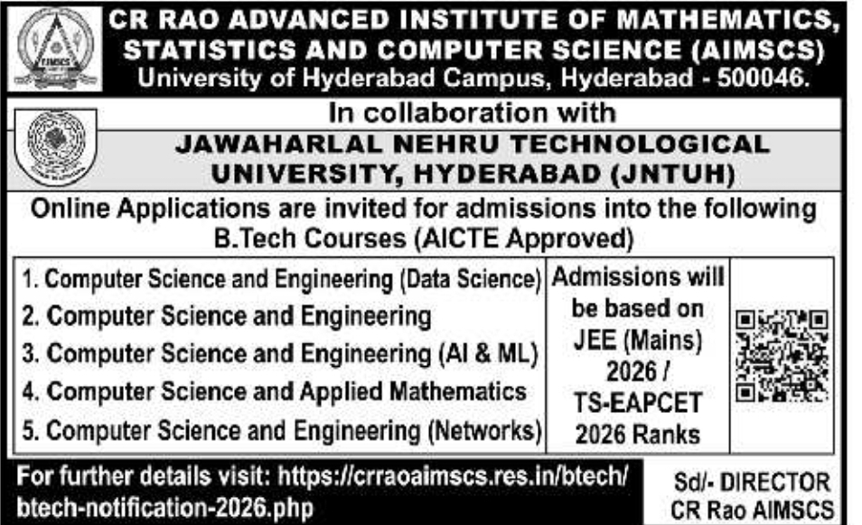 Admissions Open 2026 – CR Rao AIMSCS & JNTUH