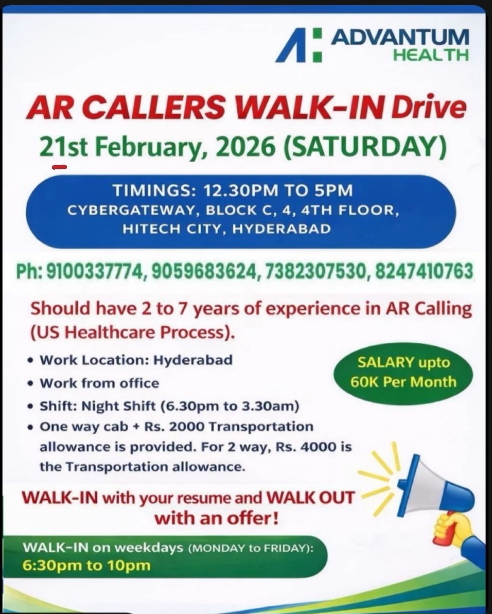 📢 ADVANTUM HEALTH – AR Callers Walk-In Drive
