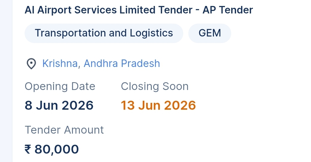 AI Airport Services Limited Tender - AP Tender