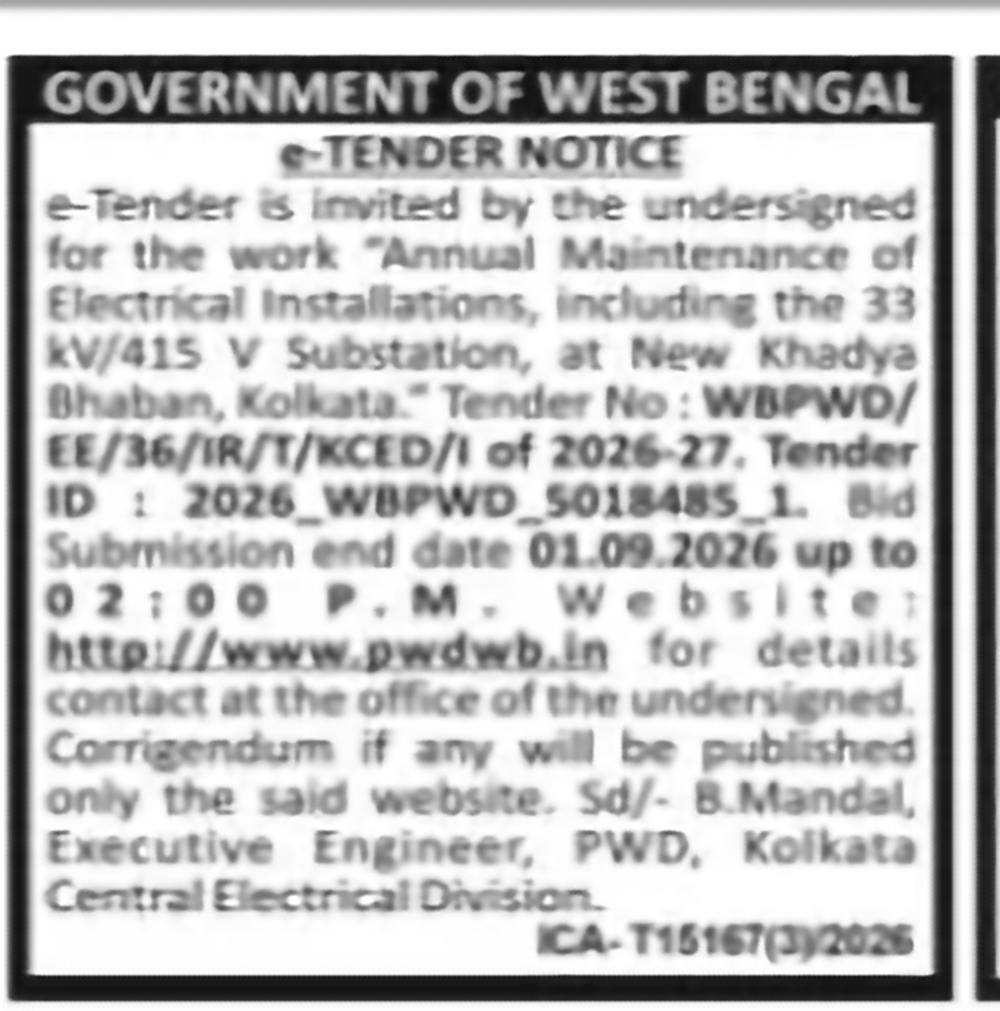 Annual Maintenance of Electrical Installations – New Khadya Bhawan, Kolkata