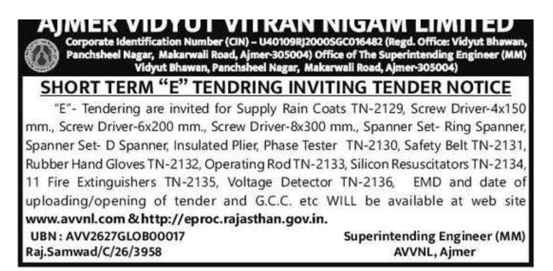 AVVNL Invites E-Tenders for Safety Equipment and Electrical Tools Supply