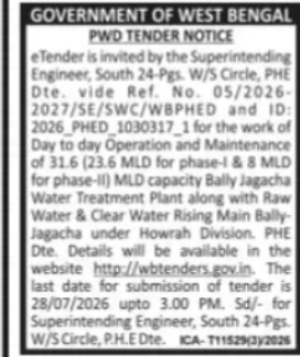 Bally Jagacha Water Treatment Plant O&M (Howrah Division, PHE)