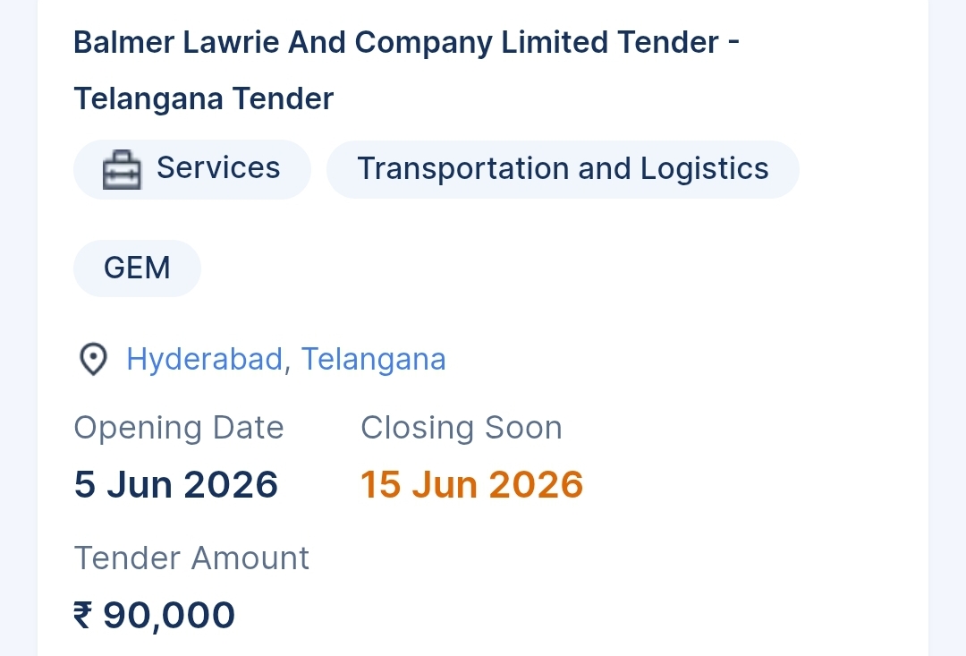 Balmer Lawrie And Company Limited Tender - Telangana Tender
