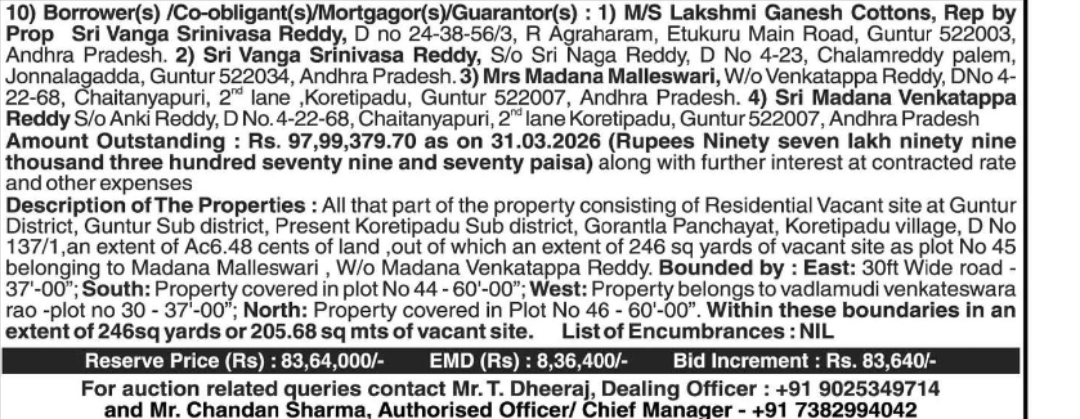 Bank Auction Property – Koretipadu, Guntur