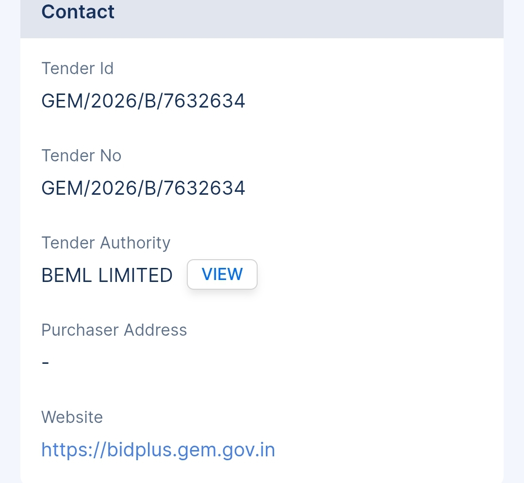 BEML Limited - BEML Tender - Telangana Tender