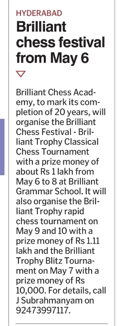 Brilliant chess festival from May 6