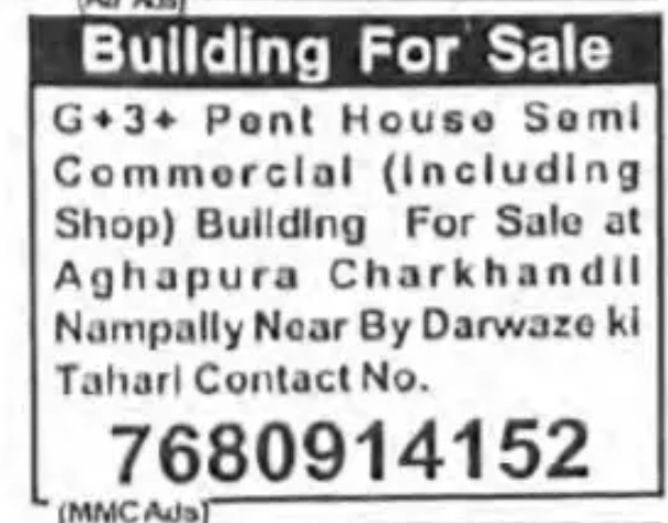 BUILDING FOR SALE – G+3 + PENTHOUSE (COMMERCIAL + SHOP)