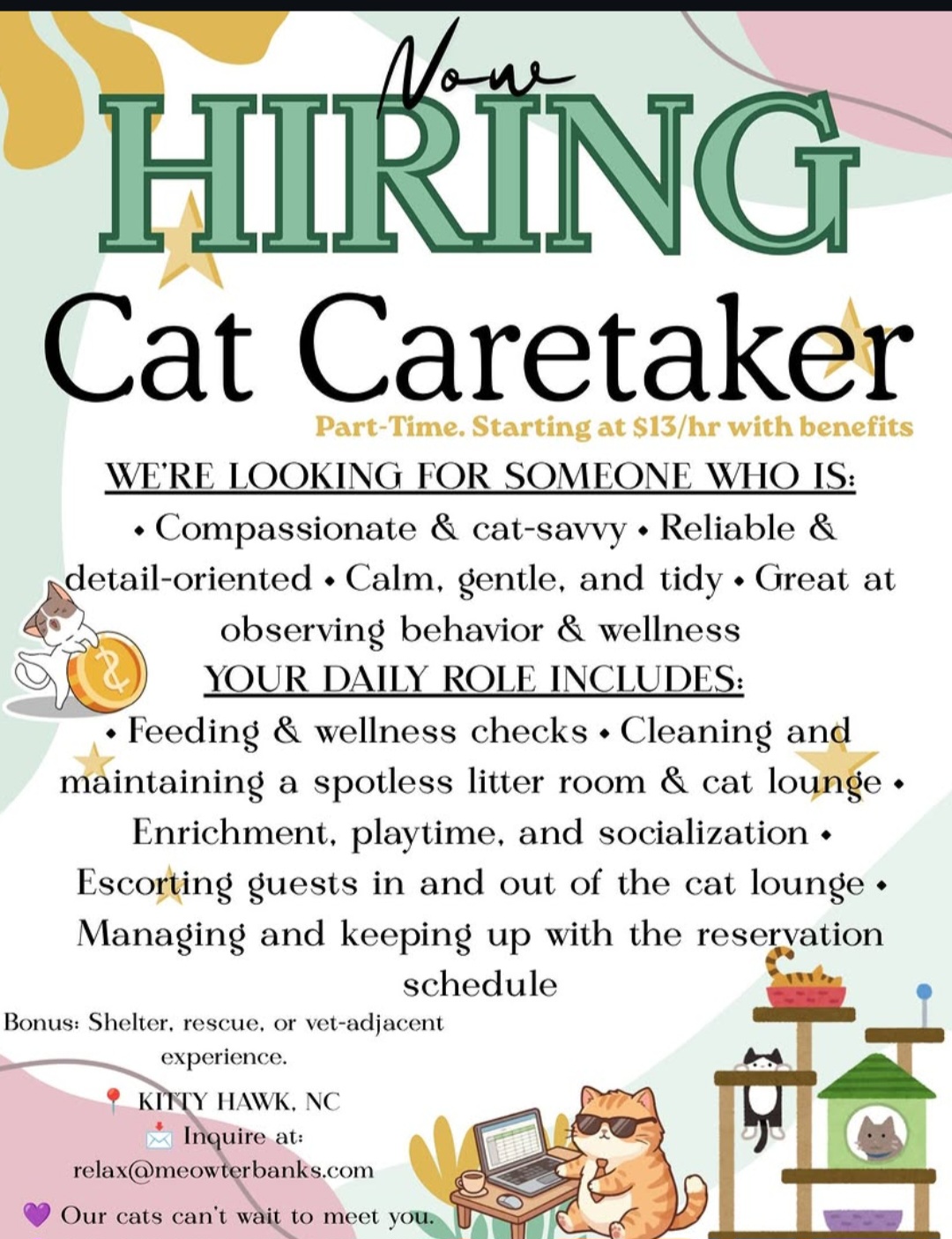 CAT CARETAKER – PART-TIME