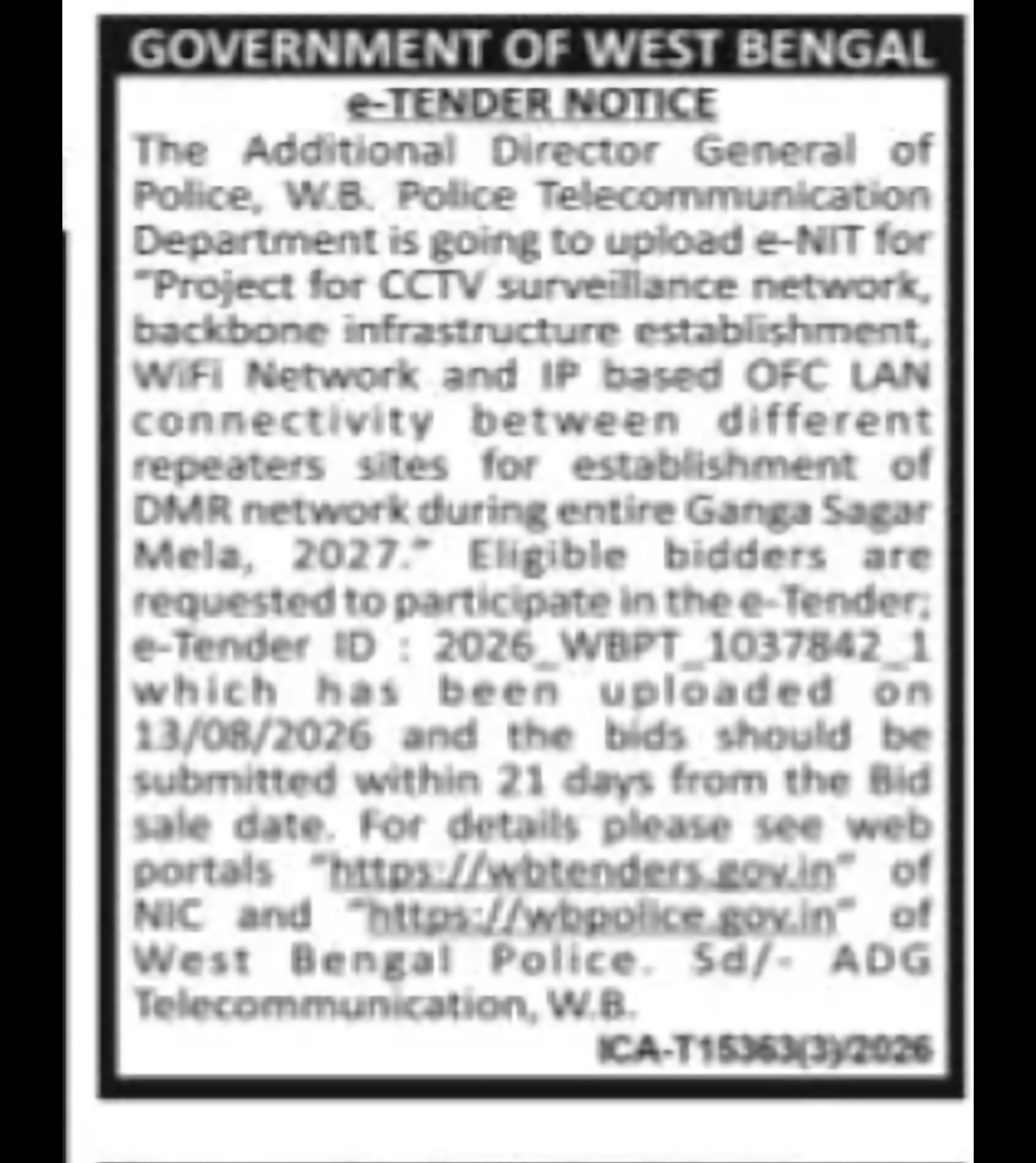 CCTV, WiFi & OFC Network Infrastructure Project for Ganga Sagar Mela 2027