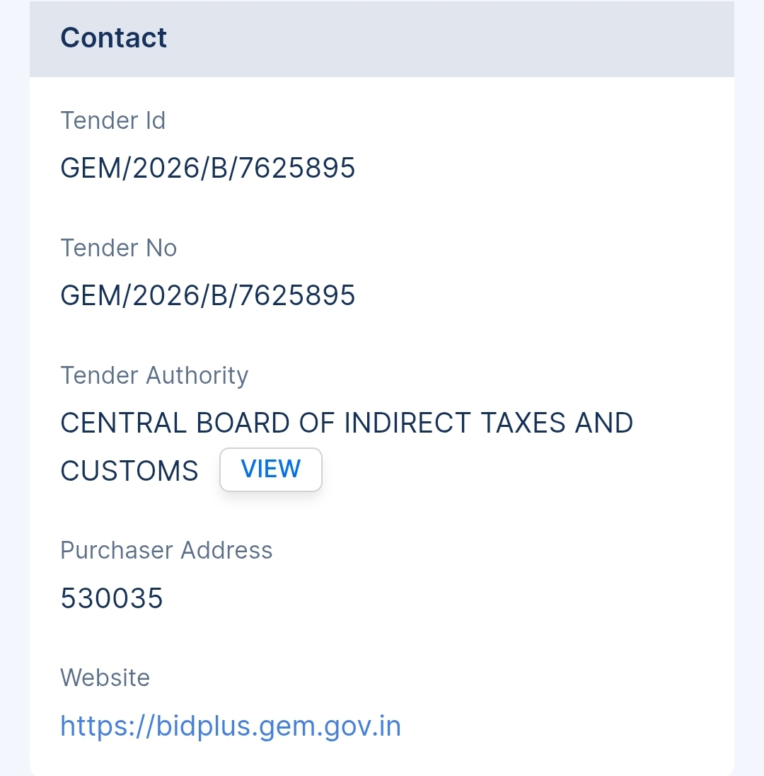 Central Board Of Indirect Taxes And Customs - CBIC Tender - AP Tender