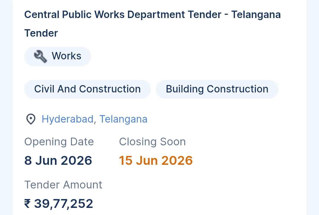 Central Public Works Department Tender - Telangana Tender