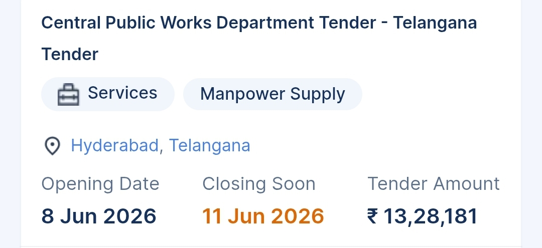 Central Public Works Department Tender - Telangana Tender