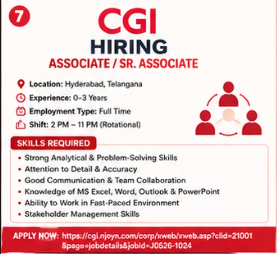 CGI Hiring – Associate / Sr Associate