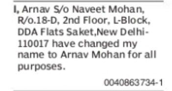 Change of Name Arnav to Arnav Mohan