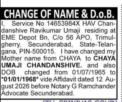 CHANGE OF NAME & DATE OF BIRTH – CHANDANSHIVE RAVIKUMAR UMAJI