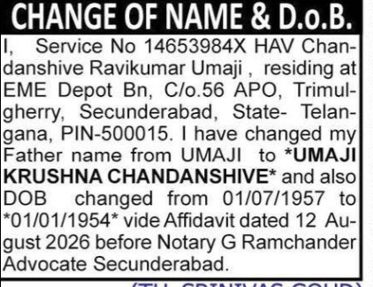 CHANGE OF NAME & DATE OF BIRTH – CHANDANSHIVE RAVIKUMAR UMAJI