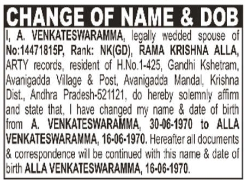 CHANGE OF NAME & DATE OF BIRTH  NOTICE