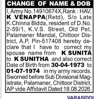 CHANGE OF NAME K SUNITA TO K SUNITHA