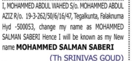 Change of Name — Mohammed Abdul Wahed to Mohammed Salman Saberi