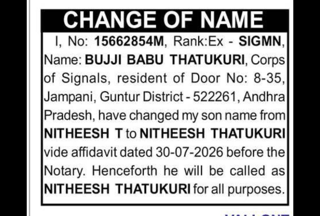 Change of Name: NITHEESH T to NITHEESH THATUKURI