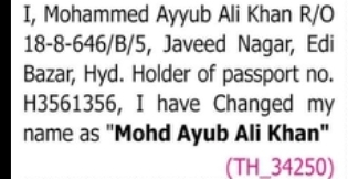 CHANGE OF NAME NOTICE