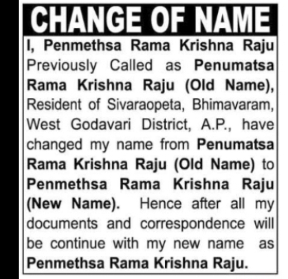 CHANGE OF NAME NOTICE