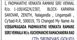 Change of Name — Padmavathi Venkat Ramani Siri Vennala