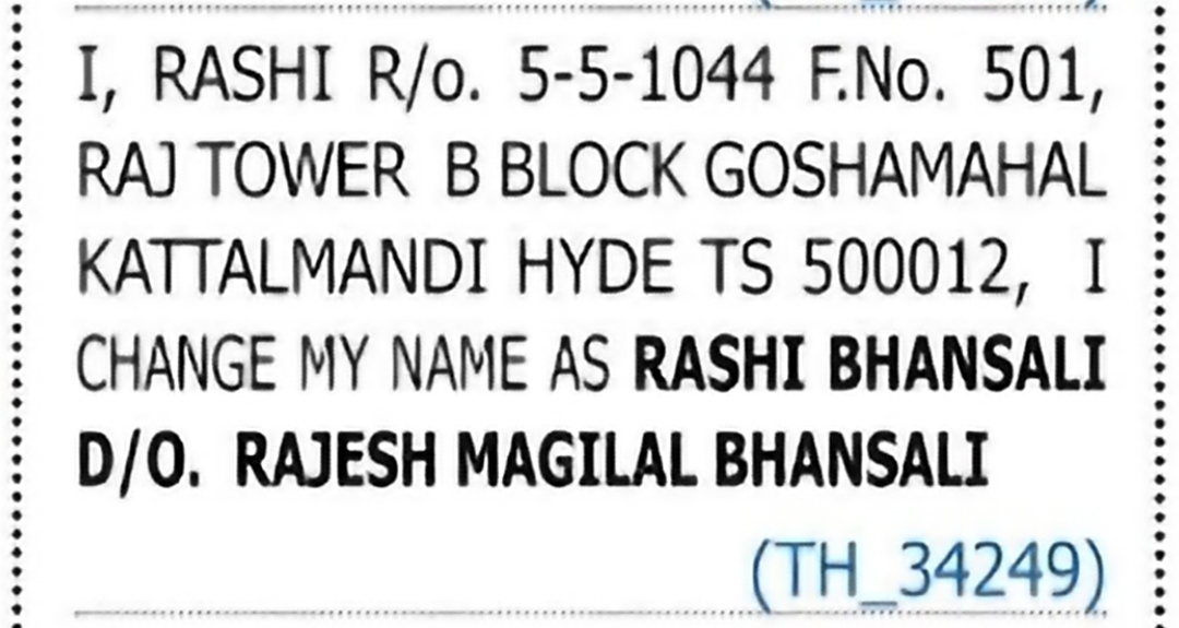 Change of Name: Rashi to Rashi Bhansali