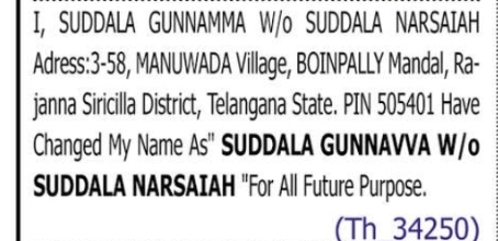 Change of Name – Suddala Gunnamma to Suddala Gunnavva