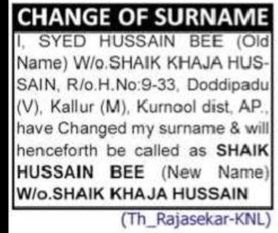CHANGE OF NAME / SURNAME NOTICE