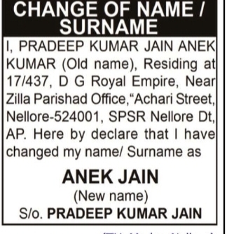 CHANGE OF NAME / SURNAME