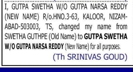 Change of Name – Swetha Guthpe to Gutpa Swetha
