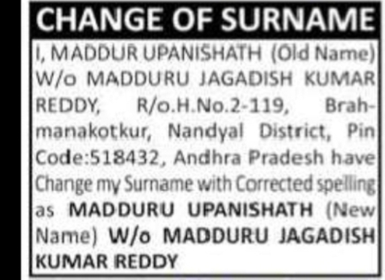 CHANGE OF SURNAME NOTICE