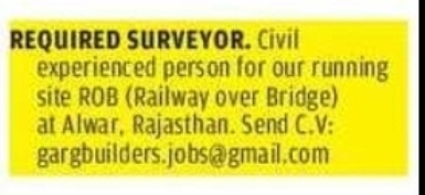 Civil Surveyor – Railway Over Bridge Project – Alwar, Rajasthan