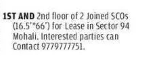 🏢 Commercial Space for Lease – Mohali (Sector 94)