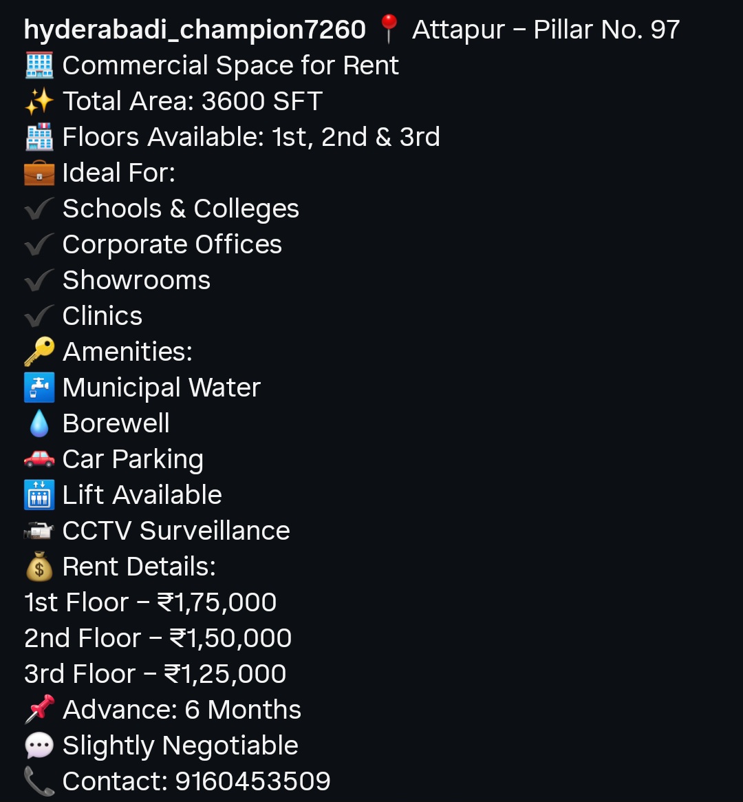 Commercial Space For Rent – Attapur