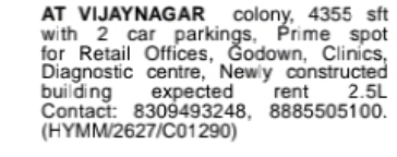 🏢 Commercial Space for Rent – Vijay Nagar Colony