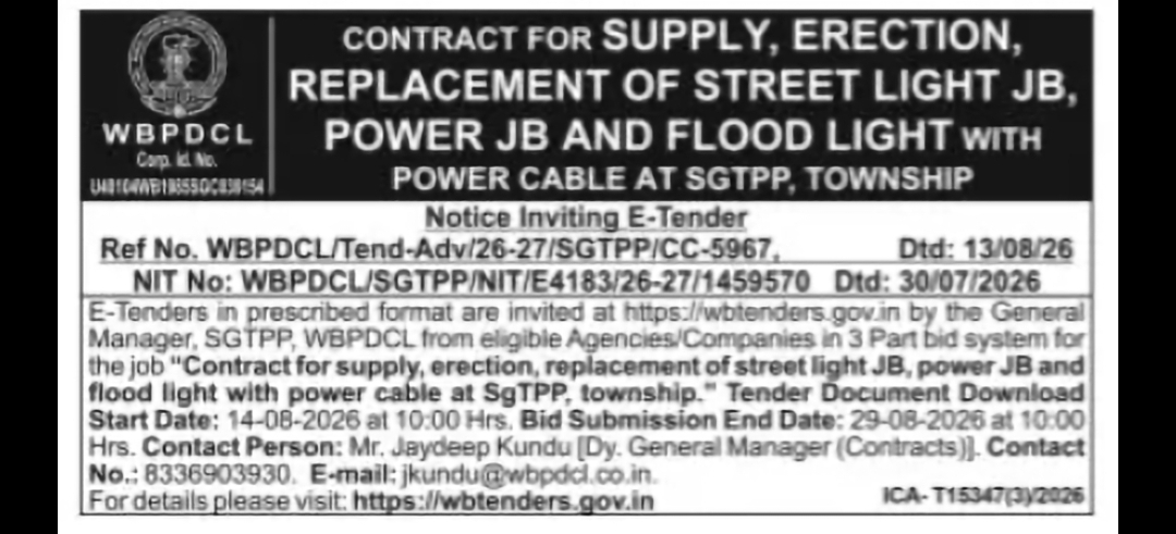 Contract for Supply, Erection & Replacement of Street Lights – SGTPP Township
